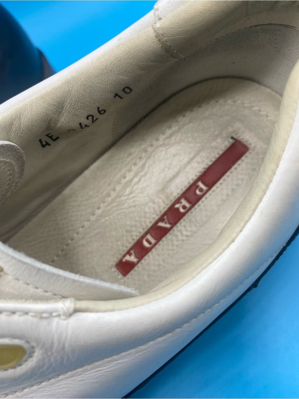 Prada White and Black Low-Top Leather Sneakers - Picture 5 of 6